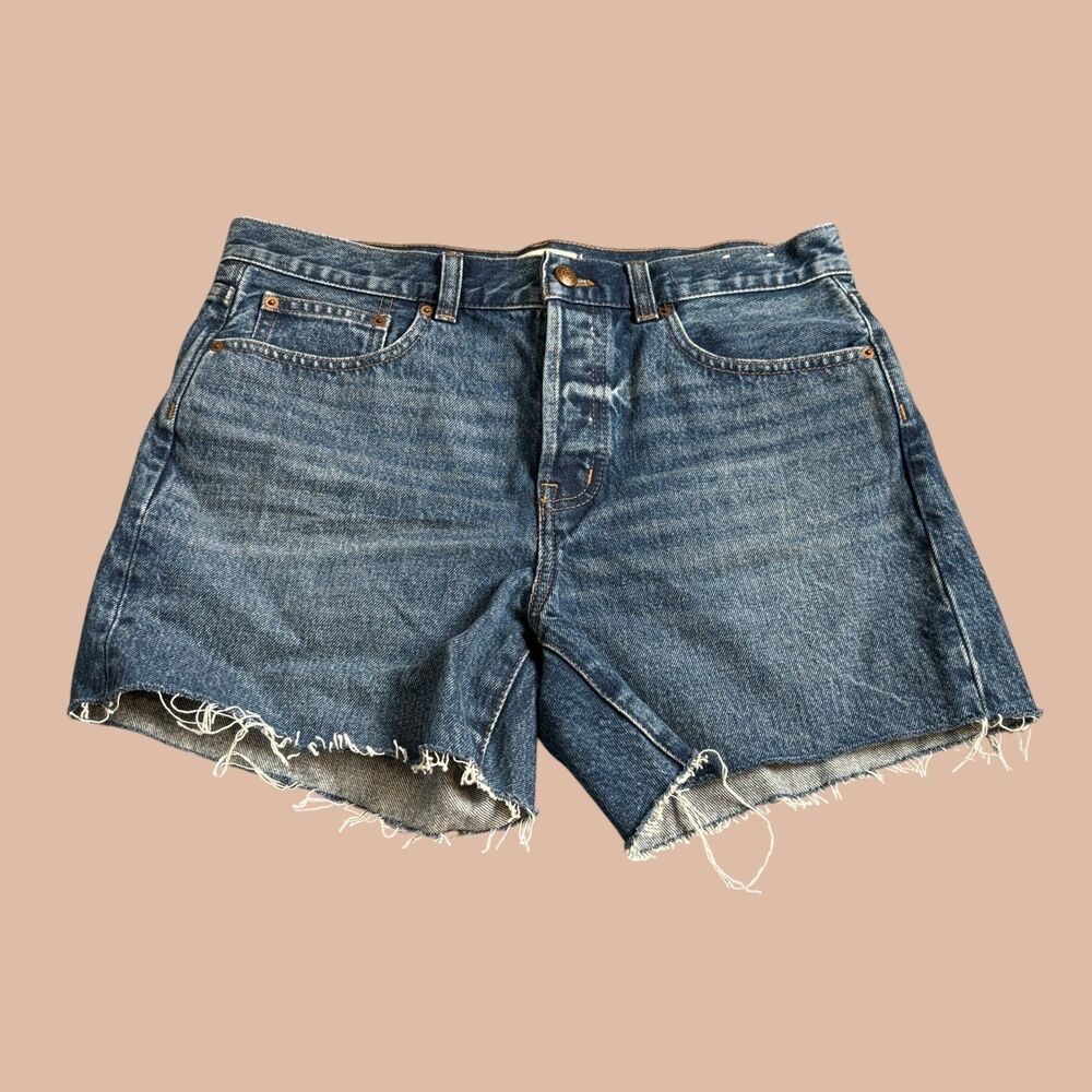 Madewell Denim The Brynn Long Short Womens Size 27 Blue Cut Off Raw Hem